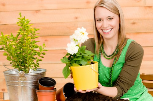 Garden maintenance task with safety controls in place